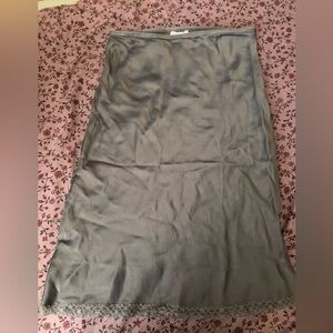 Topshop Slate Gray Satin Midi Skirt with Lace Trim